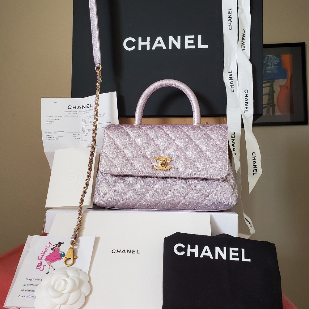 Chanel coco handle light Iridescent pink caviar gold hw Small bag